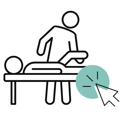 Icone homme sur une table avec physiothérapeute, exercice de jambe