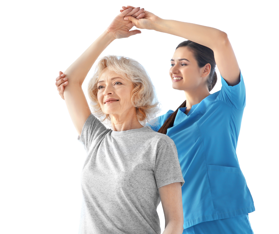 Physiothérapeute qui fait des exercices de flexion du bras à une patiente